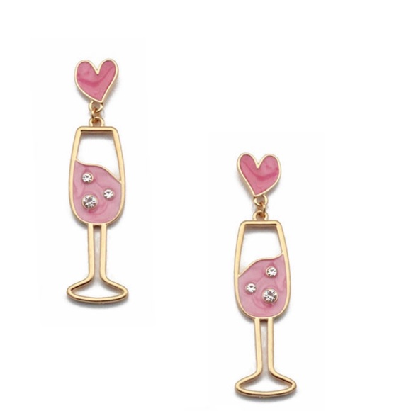 Champagne Glass Earring with Heart - Picture 1 of 1
